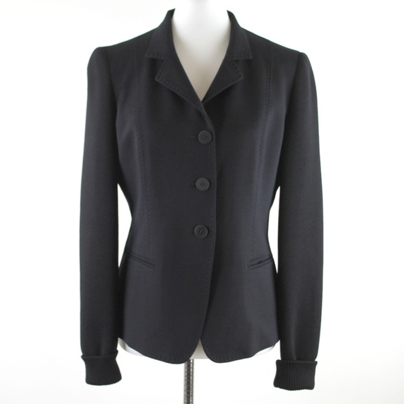Max Mara Black Wool Button-Up Jacket Contrast Sweater Knit Sleeves Blazer 6